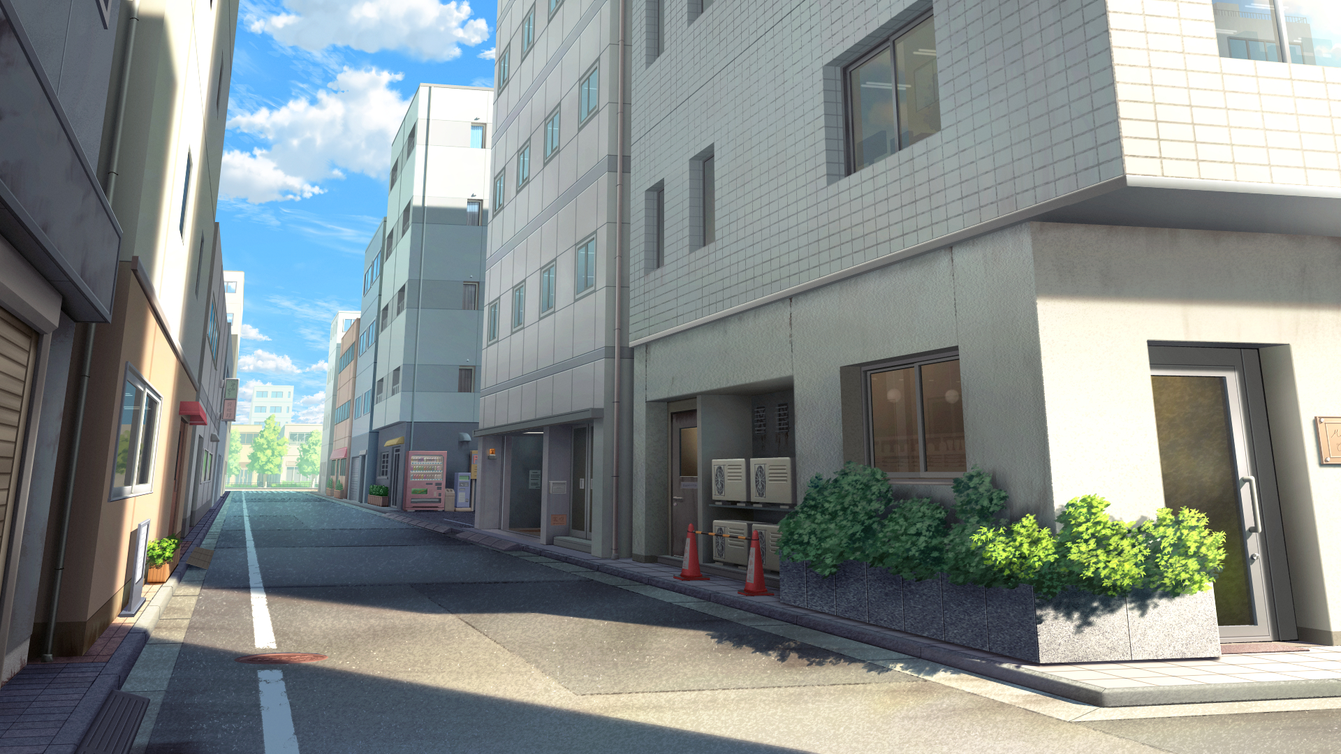 フリー素材】街中の裏通り（3枚）【背景イラスト】｜ みんちりえ