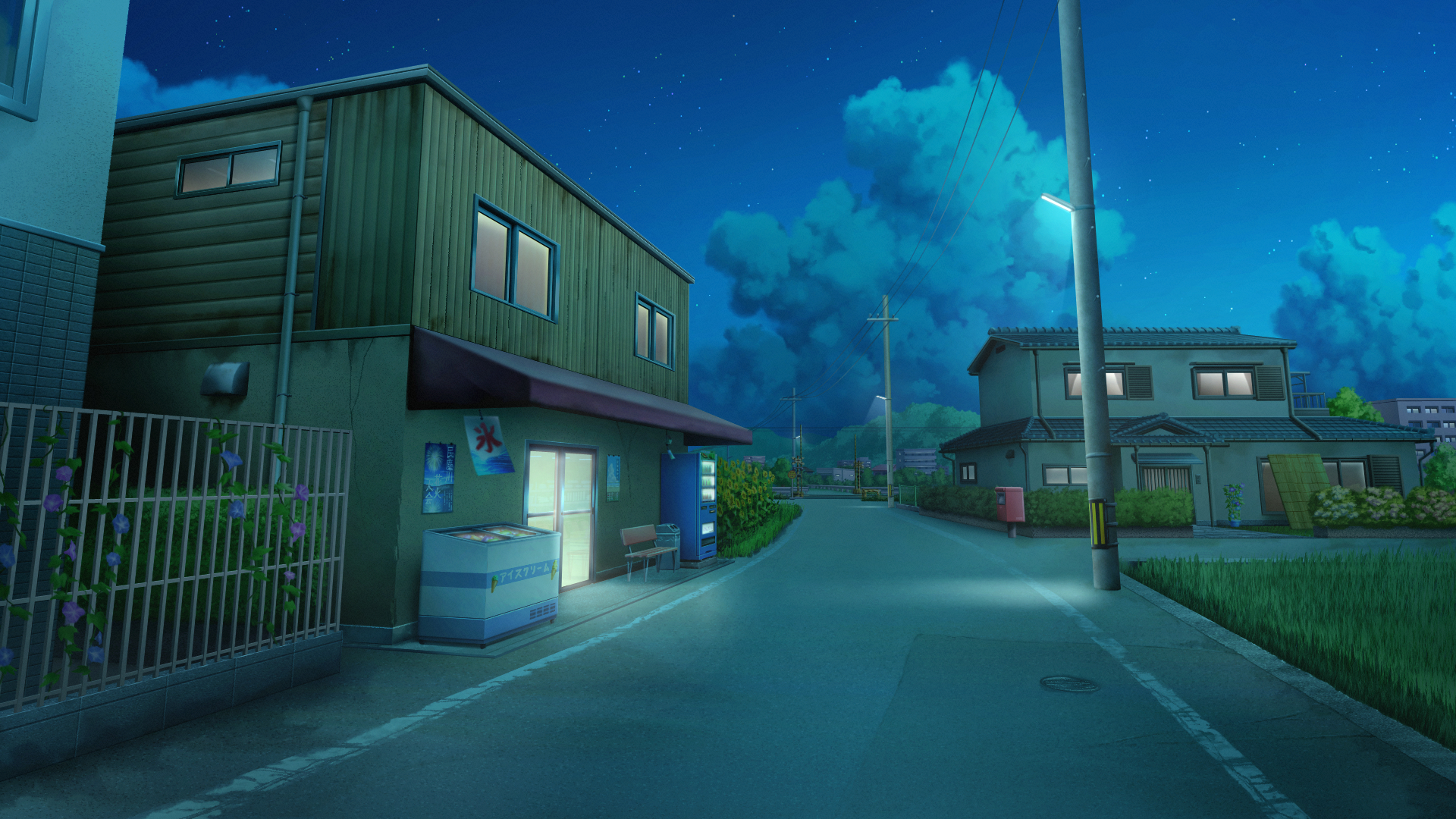 フリー素材 夏の街中 3枚 背景イラスト みんちりえ