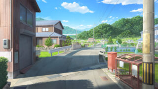 田舎の道路の背景イラストです。商用利用OK。差分は4枚。