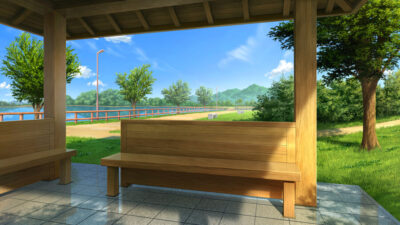 公園の東屋のベンチの背景イラストのフリー素材