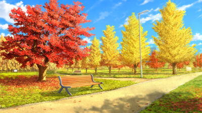 秋の公園の背景イラストのフリー素材
