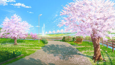 春の公園の背景イラストのフリー素材
