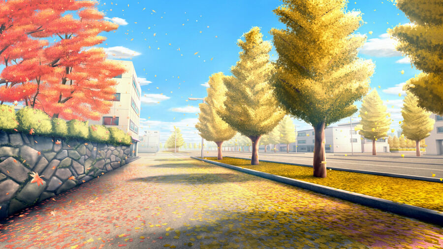 フリー素材 秋の街中 3枚 背景イラスト みんちりえ